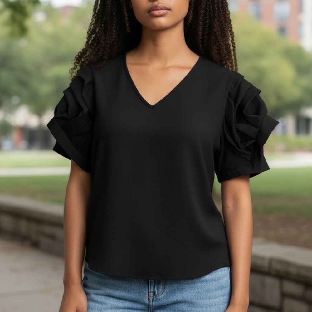 Elegant Black Ruffle Sleeve Top